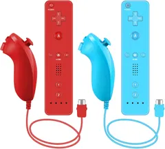 Remote Controller and Nunchuck Controller Compatible for Nintendo Wii and Wii U Controller，Crifeir 2Pack Wii Controller with Silicone Case and Wrist Strap (RB)