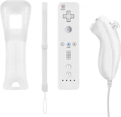 Remote Controller and Nunchuck Controller Replacement for Nintendo Wii and Wii U Controller，Crifeir Wii Controller with Silicone Case and Wrist Strap (White)
