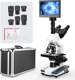 [Research-Grade] Vabiooth Lab Compound Trinocular Microscopes 40X-2000X Magnification with 7" LCD Screen 5MP E-Eyepiece, Two-Layer Mechanical Stage for Animal Husbandry, Pet Hospitals, Lab, Farms