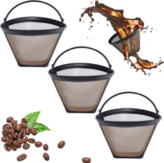 Reusable Coffee Filter Replacement Compatible with Ninja Coffee Brewer CFP201 CFP301 CP307 CF021 10-12Cup Coffee Maker, 4 Fine Mesh Filter for Easy Clean Permanent Coffee Filter (3Pack)
