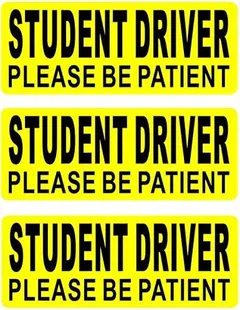 Rockmount Electronics (3 Pack) 9" x 3.5" Student Driver Please BE Patient Vehicle Car Window Bumper Safety Warning Alert Sticker Decals - Back Self Adhesive Vinyl