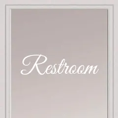 Rockmount Electronics - Restroom - UV Resistant, Waterproof, Durable - Peel & Stick Wall Door Decor Decal Sticker Quote Vinyl Mural Art Script Vinyl Lettering - 9.5" x 2.5", White