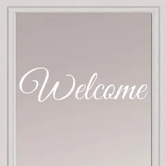 Rockmount Electronics - Welcome - UV Resistant, Waterproof, Durable - Peel & Stick Wall Decal Sticker for Front Door Modern Art Script Vinyl Lettering - 15" x 4", White