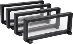 sdoot 3D Floating Display Case, Black Coin Holder Display 4pcs, 3D Floating Display Case for Challenge Coins Jewelry Specimen, 9’’ × 3.5’’ × 0.75’’ 3D Floating Frame