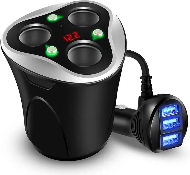 Skyocean 3 Socket Cigarette Lighter Splitter Power Adapter + 3 USB Car Charger 120W 12V/24V DC Outlet with Volt Meter, O