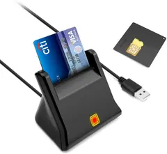 Smart Crad Reader & Sim Card Reader, Rocketek DOD Military USB Public Access CAC Adapter for ID Card/IC Bank Chip Card USB Smart Card Writer Compatible with Windows, Mac OS and Linux