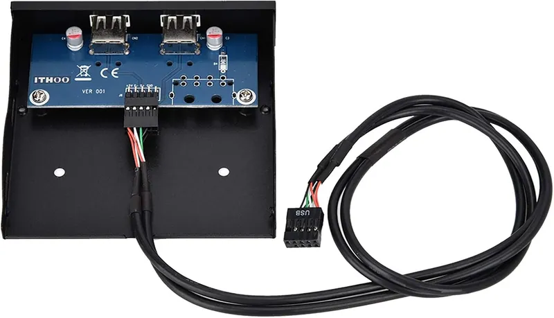 Socobeta USB 2.0 Front Panel Floppy Disk Bay Multi-Functional USB 2.0 Front Panel 3.5 Inch Floppy Bay 9 Pin to 2 Interfa