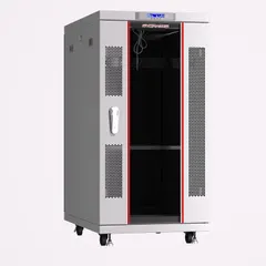 Sysracks 18U 35 Inch Deep Grey White Server Rack IT Network Data Rack Cabinet Enclosure Fully Lockable on Wheels - LCD Screen - Ventilation System - PDU - Glass Door - Rich Accessories Kit
