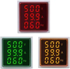 Szliyands 3pcs with Three-Digit Display AC Current, Voltage, Frequency Indicator, 22mm Square Head LED Multi-Function Measuring Instrument Monitor Green red Yellow