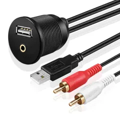 TNP USB RCA Flush Mount Cable - Dashboard Panel Dash Mount Port USB + RCA to USB + 3.5mm AUX Socket Jack Plug Connector Extension Wire Cord for Car Truck Trailer Boat Motorcycle (1M / 3FT)