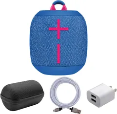 Ultimate Ears WONDERBOOM 3 Bluetooth Speaker Bundle with Case, USB Cable and Adapter (Performance Blue) (4 Items)