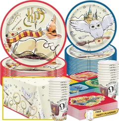 Unique Harry Potter Dinnerware Party Bundle for 16 Guests - Cups, 2 Tablecovers, Beverage & Luncheon Napkins, Dessert & Dinner Plates - Hogwarts Book Theme - Supply Decor Set Bulk Decoration Kit