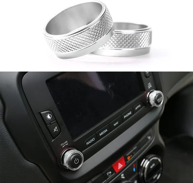 Volume CD Switch Knob Cover Dashboard Button Trim Interior Accessories for 2011-2018 Jeep Wrangler JK JKU/2010-2016 Jeep