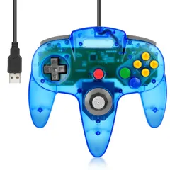 Wired USB N64 Controller, FISUPER Classic Video Game Controller USB Gamepad for Windows PC MAC Raspberry PI Retropie (Clear Blue)