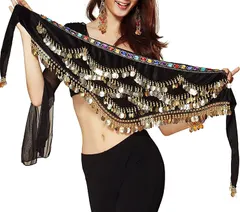 Women Belly Dance Hip Scarf with Coins