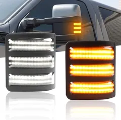 XTAUTO LED Side Mirror Marker Light Switchback Replacement Compatible With Ford 2008-2016 F-250 F-350 F-450 F-550 Super Duty White Running/Parking Light Sequential Amber Turn Signal Light (A Pair)