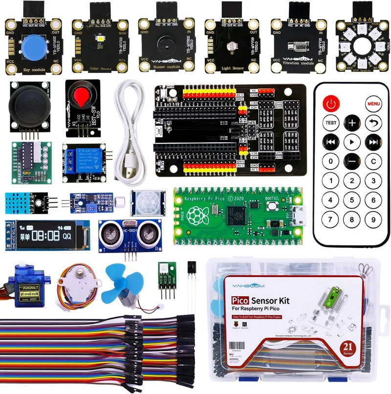 Yahboom Raspberry Pi Pico Sensor Starter Kit with Pi Pico 21pcs Electronic Modules MicroPython Programming RGB Light Rin