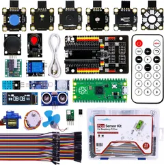Yahboom Raspberry Pi Pico Sensor Starter Kit with Pi Pico 21pcs Electronic Modules MicroPython Programming RGB Light Ring Color Recognition Vibration Ultrasonic Module