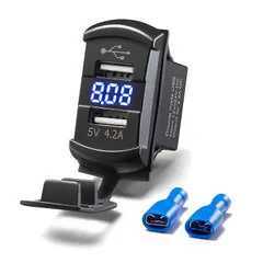 YeahLoop Dual USB Rocker Switch Blue Led Digital Voltmeter Input 12-24V Output 5V/4.2A for Fast Charging Electronic Devices，Universal for All 12V-24V Cars