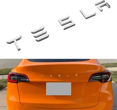 YHCDSEA 3D Raised Tesla Tailgate Insert Letters Emblems ABS Material Compatible with Tesla Model 3 Y S X Series Accessories (Silver)