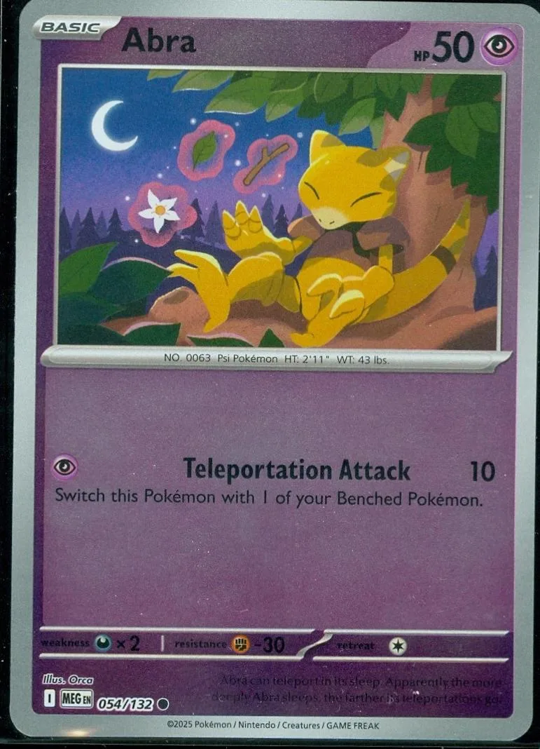 Yellow Pokémon sitting in a tree, purple and green background, holographic card.