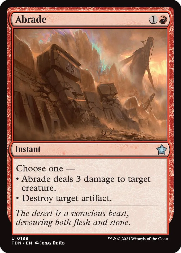 Card art depicts ruined desert structures under a dramatic, fiery sky.