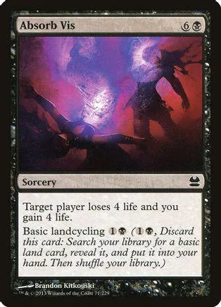 Purple and black magic card art, "Absorb Vis" sorcery, black border.