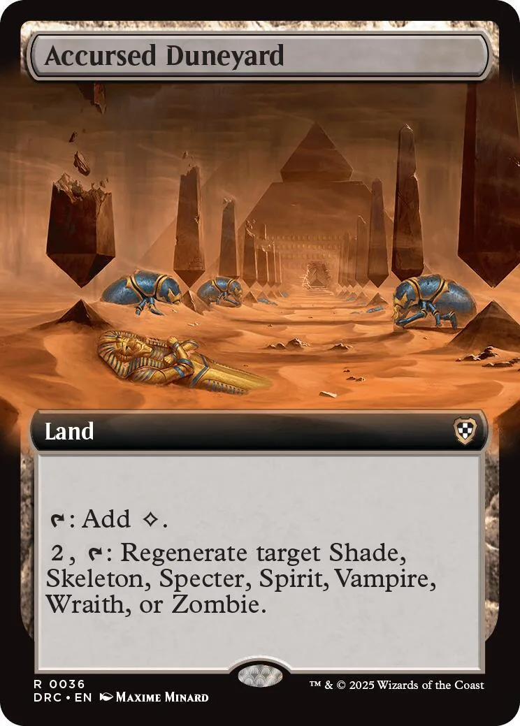 Magic: The Gathering land card, "Accursed Duneyard," desert scene art.