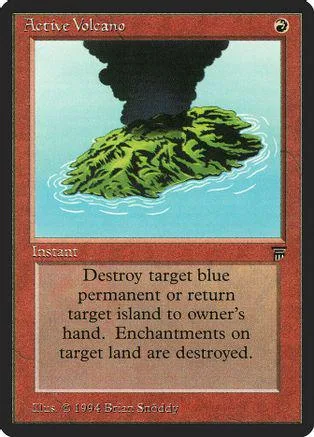 Green island erupting with black smoke on a blue water background.