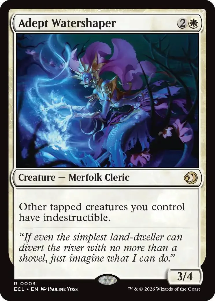 Blue and purple merfolk cleric card art, showing a figure amidst swirling water.