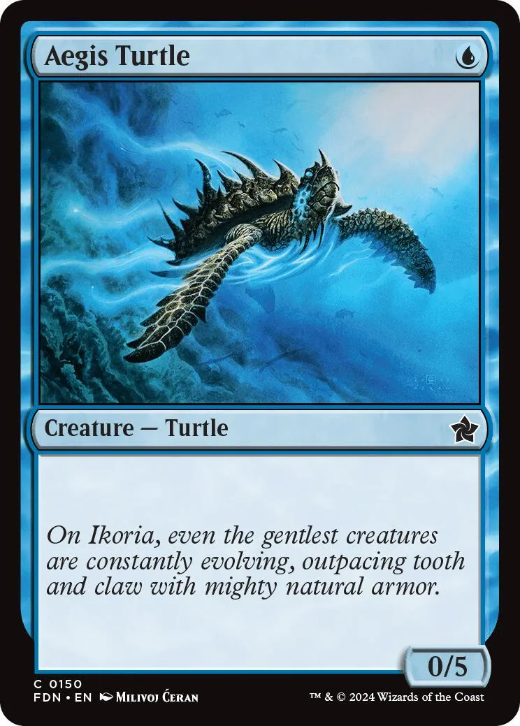 Blue and black turtle creature card art, showing a spiky sea turtle in water.
