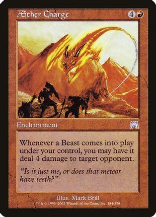 Orange and gold dragon on a fantasy landscape on a Magic: The Gathering card.