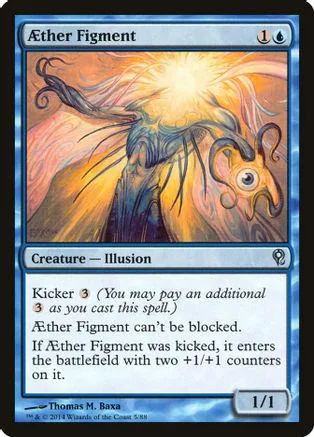 Blue and orange creature art on a Magic: The Gathering card.
