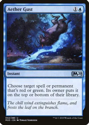 Blue and black Magic: The Gathering card, Aether Gust, featuring a flying creature.