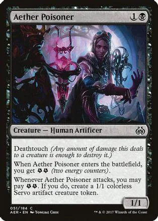 Dark-haired woman in armor with glowing blue/purple magic on a black card.