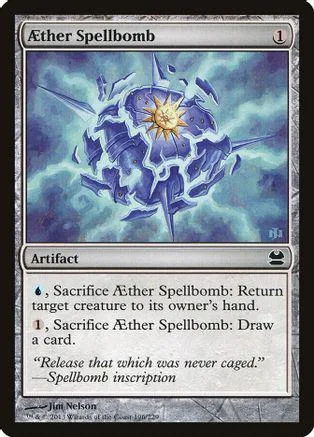 Blue and white spellbomb artifact card with a central yellow explosion design.