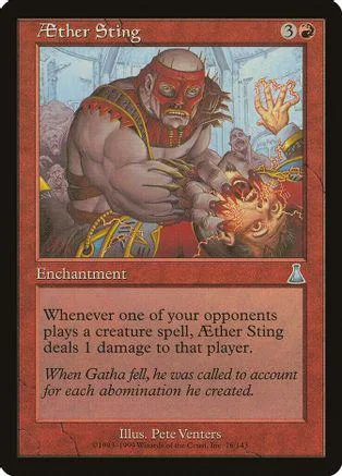 Red-skinned, muscular figure in ornate armor on a fantasy card.