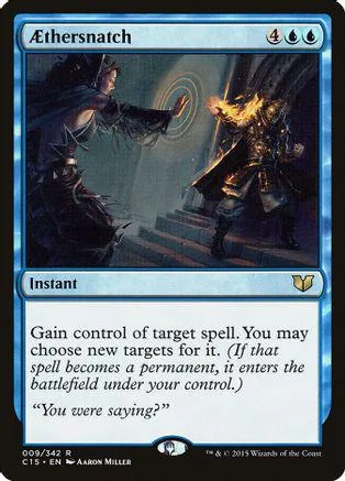 Dark sorcerer casts spell at fiery, armored figure on a stone staircase.