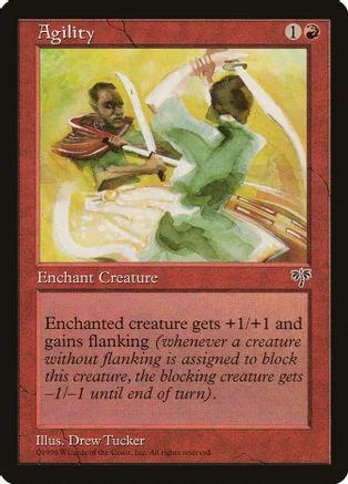Two figures in green robes performing a martial arts move on a card.