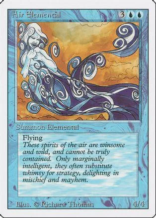 Blue and orange fantasy art card featuring a swirling, ethereal figure.