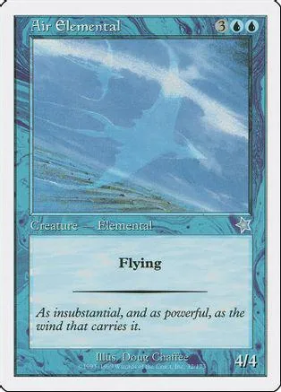 Blue and white card art depicting swirling air. Creature type, Flying ability shown.