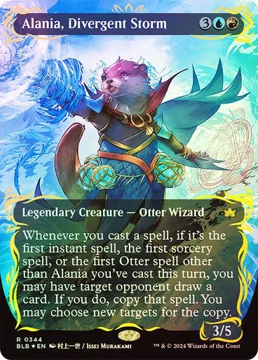 Otter wizard creature card, blue and purple, showing a magical otter figure.