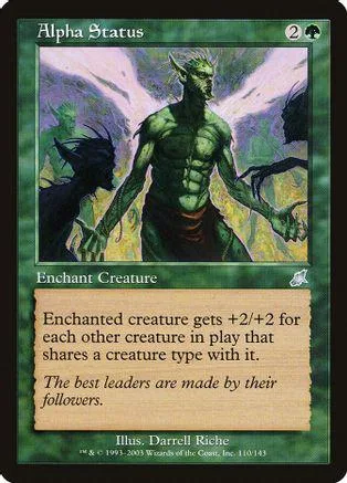 Green humanoid creature on card art, black and green text box.