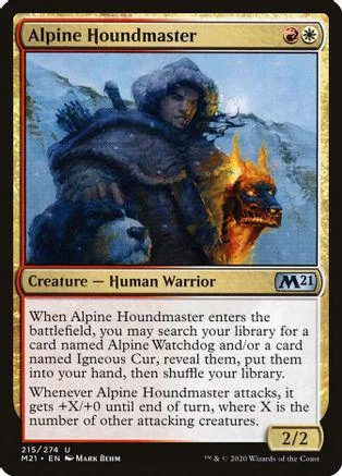Human warrior in hood on blue, snowy mountain background. Magic: The Gathering card.