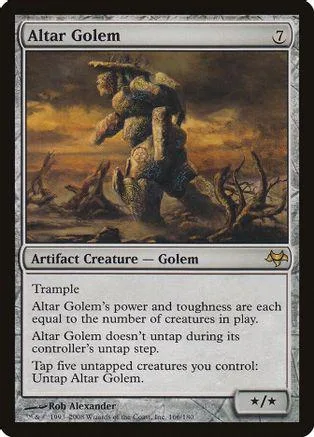 Large, rocky golem figure in a dark, earthy landscape on a Magic: The Gathering card.