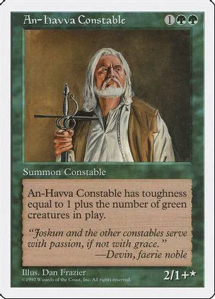 White-haired man on card art, An-Havva Constable, green border, 2/1+ stats.