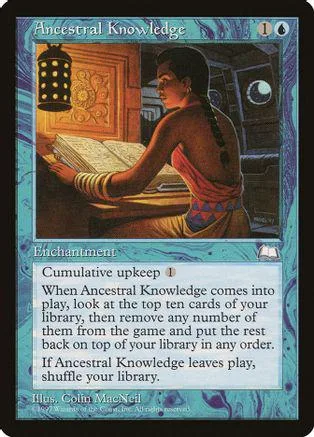 Woman in traditional dress studies open book on table. Magic card art.