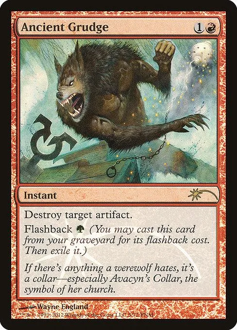 Dark brown werewolf attacking, on a card with white and green accents.