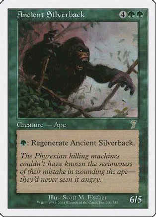 Dark ape creature on branch, menacing expression, black and brown tones.
