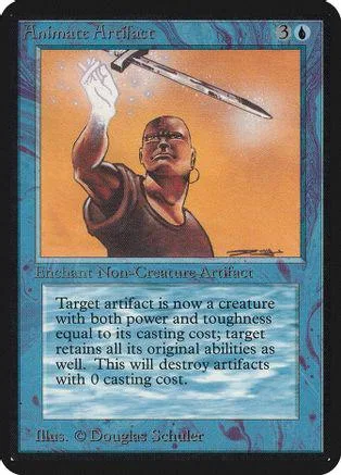 Man holding axe aloft against orange sky on Magic: The Gathering card.